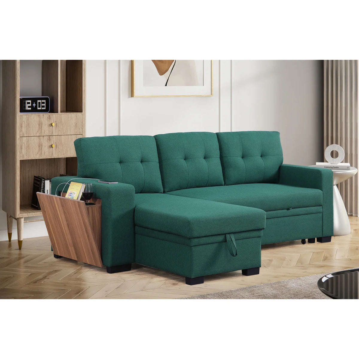 Green Reversible Sleeper Sectional Sofa Bed X756