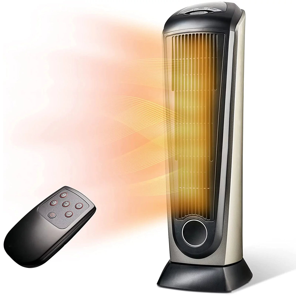 Oscillating Tower Space Heater with Adjustable Thermostat Timer & Remote Control, 22.5 Inches 1500W Grey/Black M73275