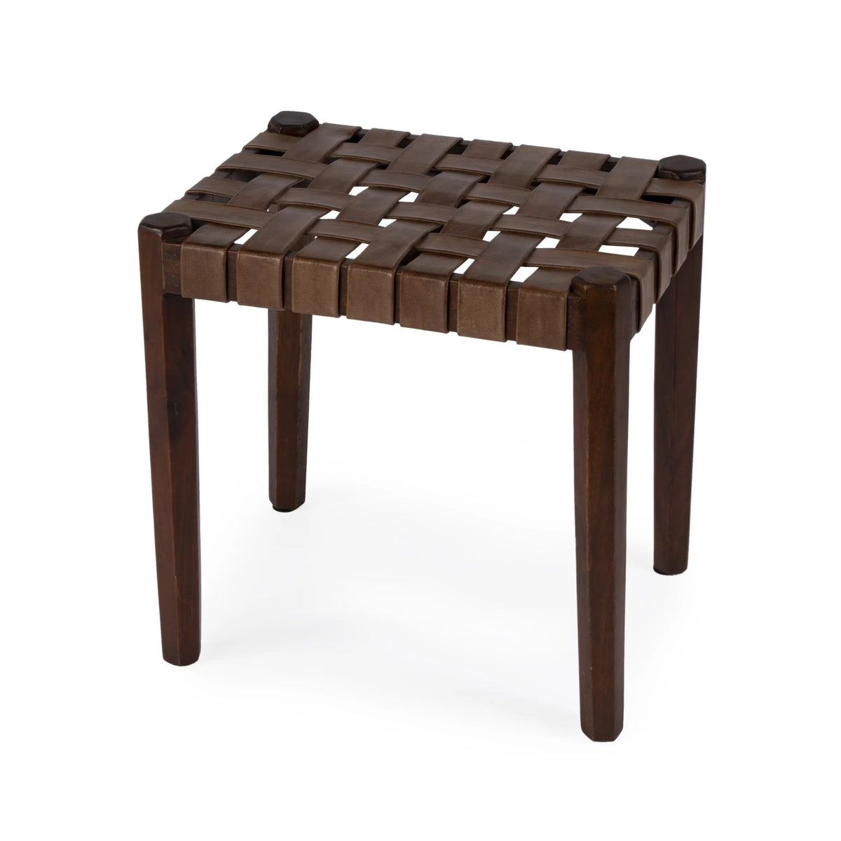 Brown Leather Woven Stool Q883