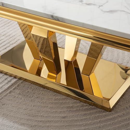 4 Piece Faux Marble Coffee Table Set with Gold Stainless Steel Base E3244