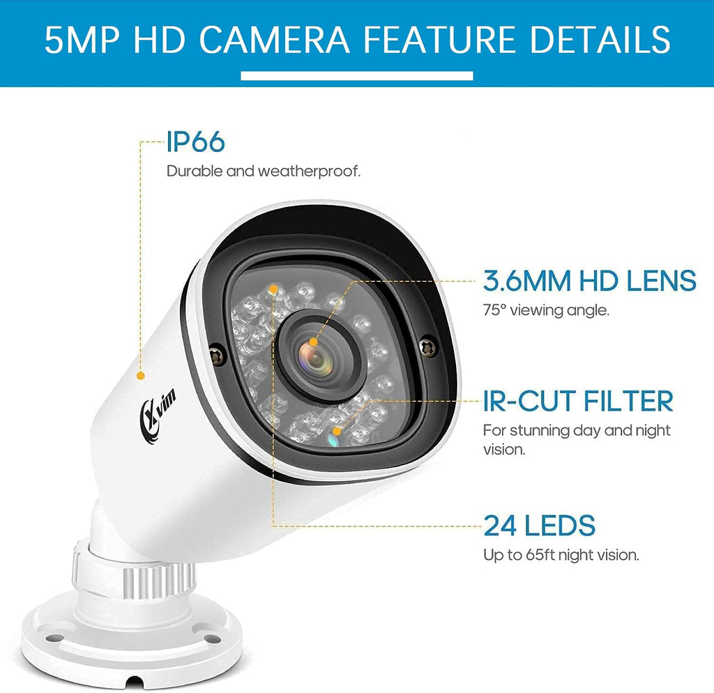 5MP POE Security Camera System with 8CH NVR and 3TB HDD H8047