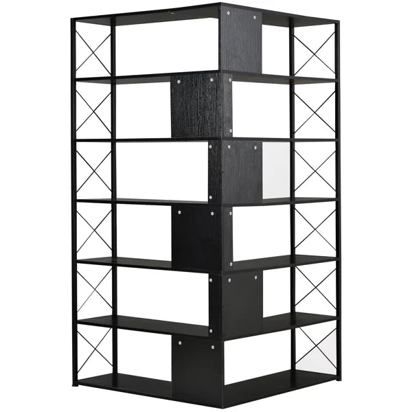7-Tier L-Shaped Corner Bookcase with Metal Frame Y89596