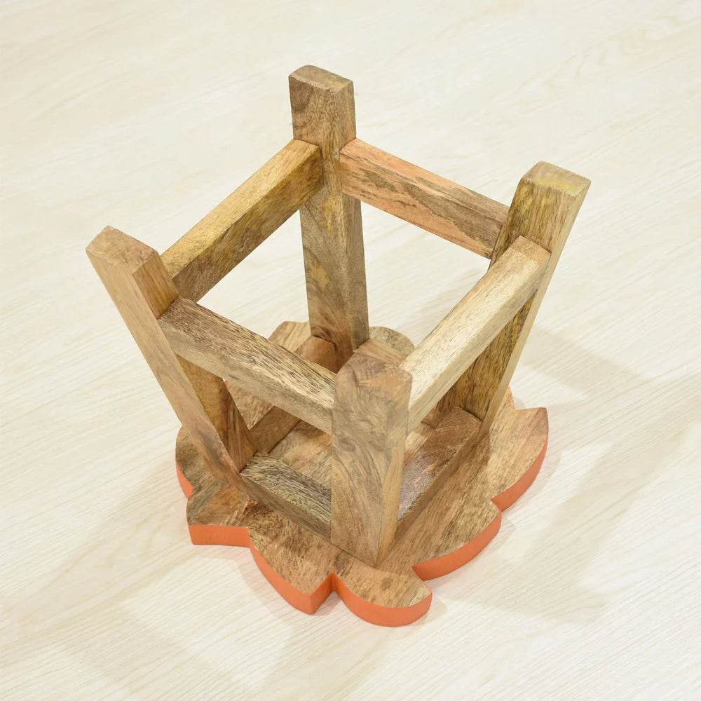 Handmade Mango Wood Orange Lion Shaped Stool K9661