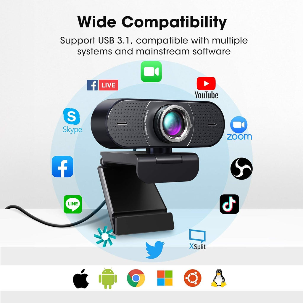 1080P Webcam with Microphone USB, 120° Wide View T765