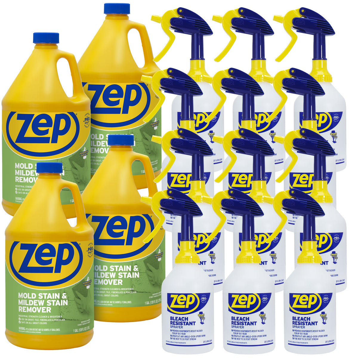 Mold and Mildew Stain Remover 1 Gal (Case of 4) with Bleach Resistant Sprayer Bottles (Case of 12) P64518