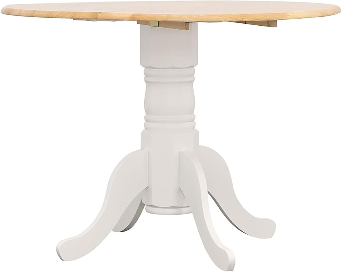 Natural Brown and White Round Drop Leaf Dining Table A48062