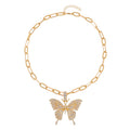 White Crystal Goldtone Butterfly Pendant Necklace 20-22" W25169
