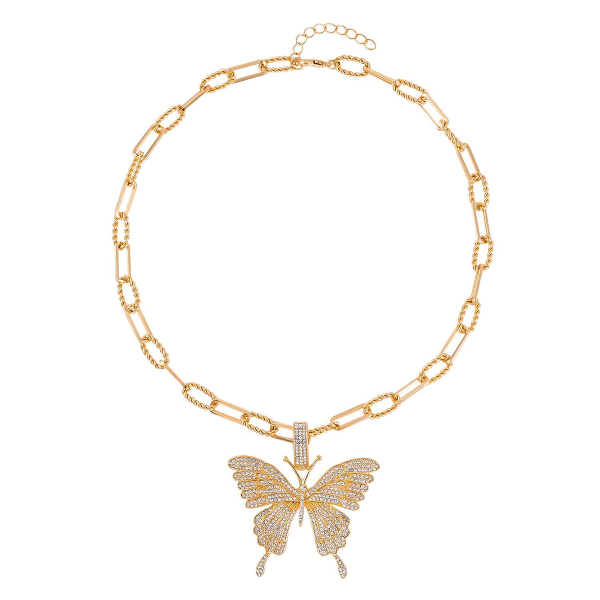 White Crystal Goldtone Butterfly Pendant Necklace 20-22" W25169