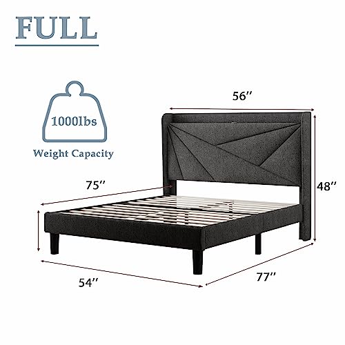 Black Queen Size Linen Upholstered Platform Bed Frame with Storage Headboard M145
