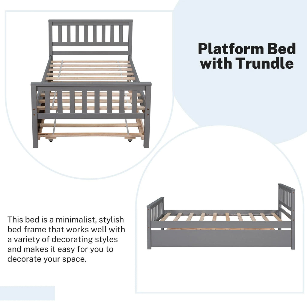 Gray Twin Size Wood Platform Bed with Trundle E451395