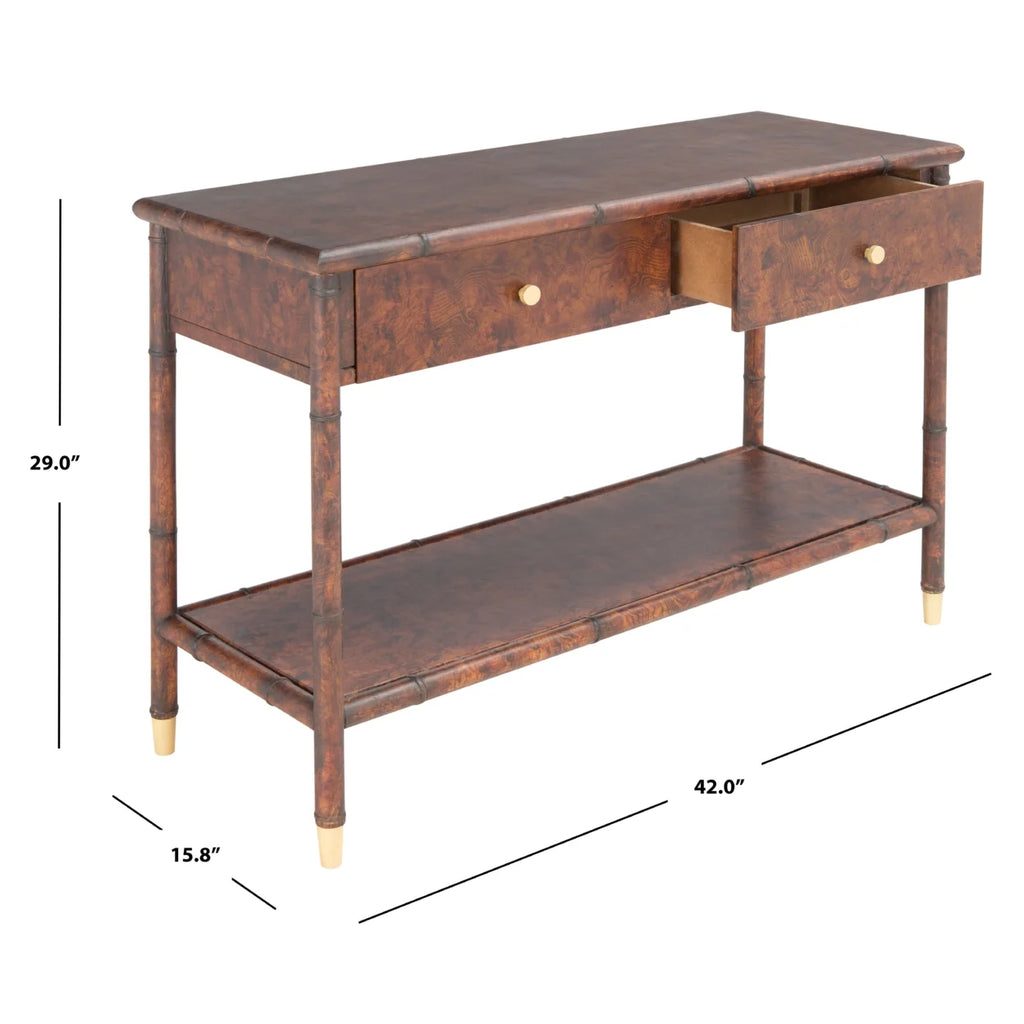 Dark Brown Gold Wood Console Table with Drawer F233243