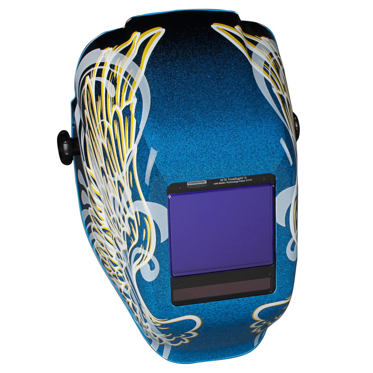 Blue Welding Helmet with Gold Wings C484958