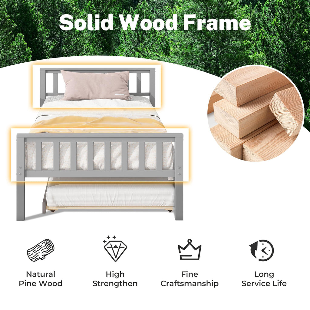 Gray Twin Size Wood Platform Bed with Trundle E451395