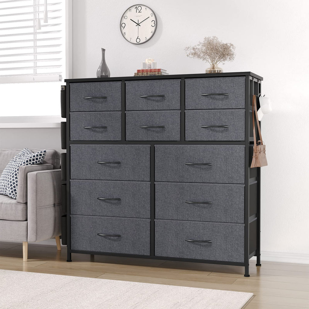 12 Drawer Fabric Dresser with Wood Tabletop H428401