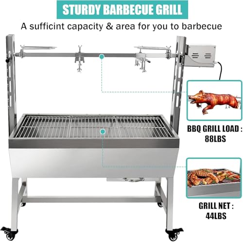 Stainless Steel Charcoal Spit Rotisserie Roaster Grill with Back Cover Guard and Baffle Z942