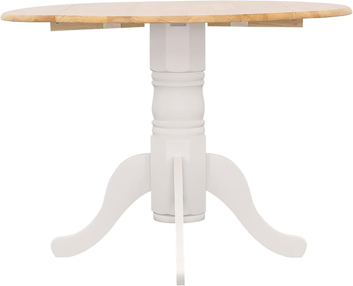 Natural Brown and White Round Drop Leaf Dining Table A48062