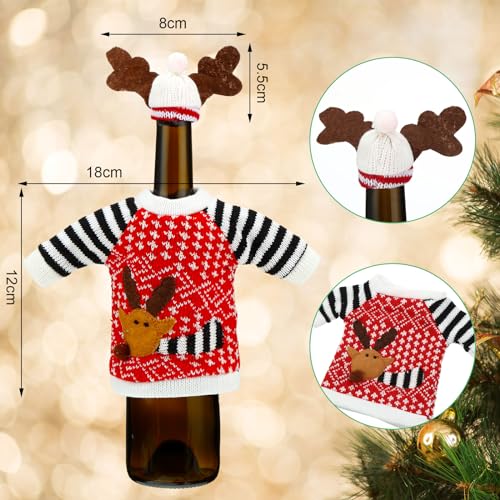 16 Sets Christmas Wine Bottle Sweater Cover with Hat Knitted Dress Snowman Elk Santa J244181