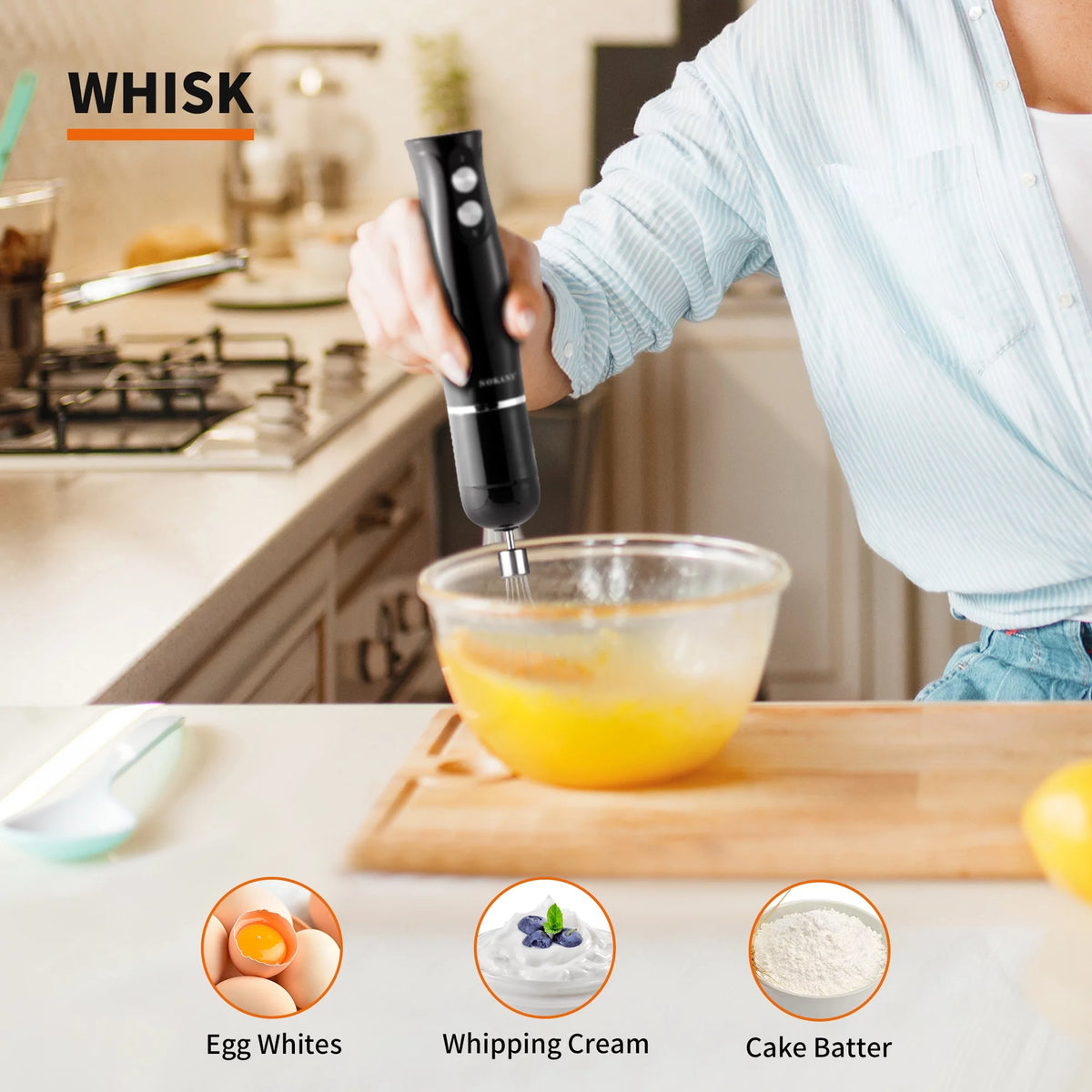 4-in-1 Handheld Electric Kitchen Blender with Stainless Steel Blades T54366