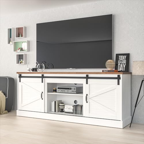 White TV Stand with Fireplace for 70" TV V664