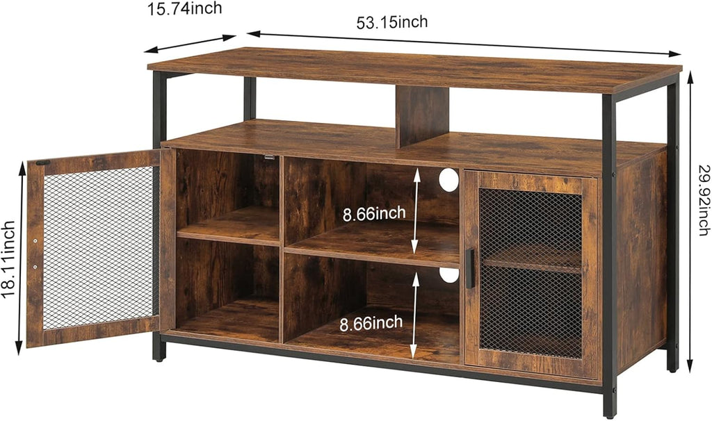 Rustic Brown TV Stand with Storage Shelves E834529