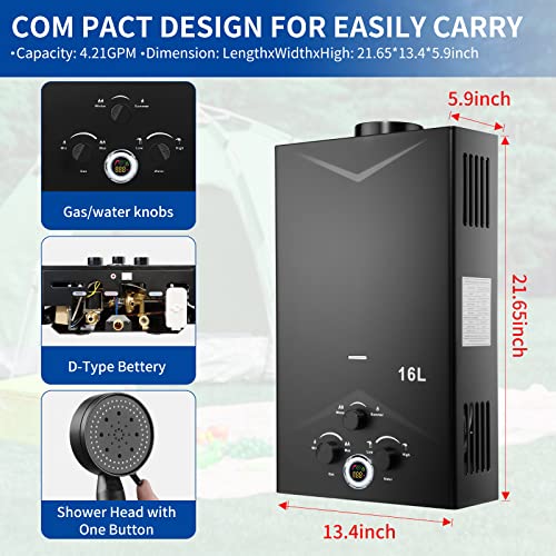 Outdoor Portable Propane Tankless Water Heater 4.21GPM 16L with Digital Display E10422