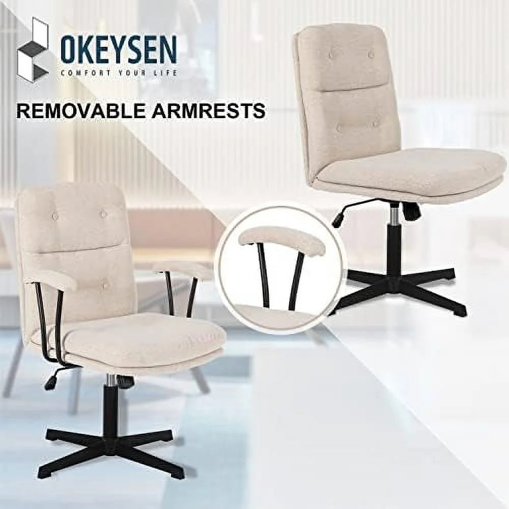 Linen Comfy Swivel Chair with Removable Padded Armrests E794