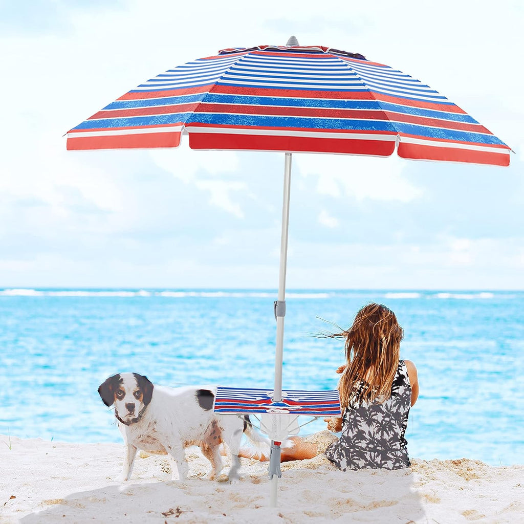 6.5FT SPF50+ Beach Umbrella with Table and Sand Anchor Q42155