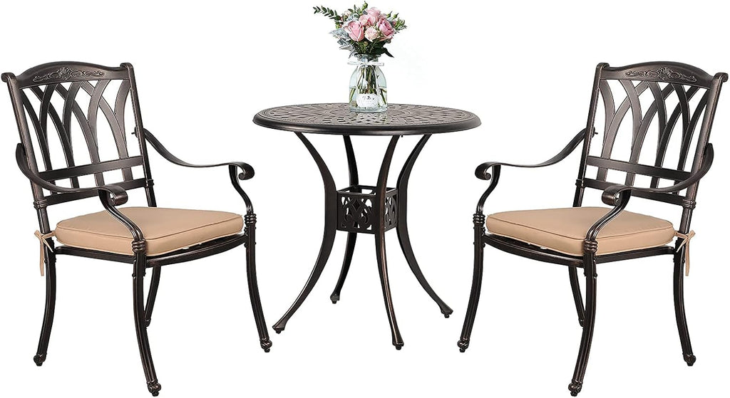 3 Piece Cast Aluminum Bistro Table Set with Umbrella Hole B479