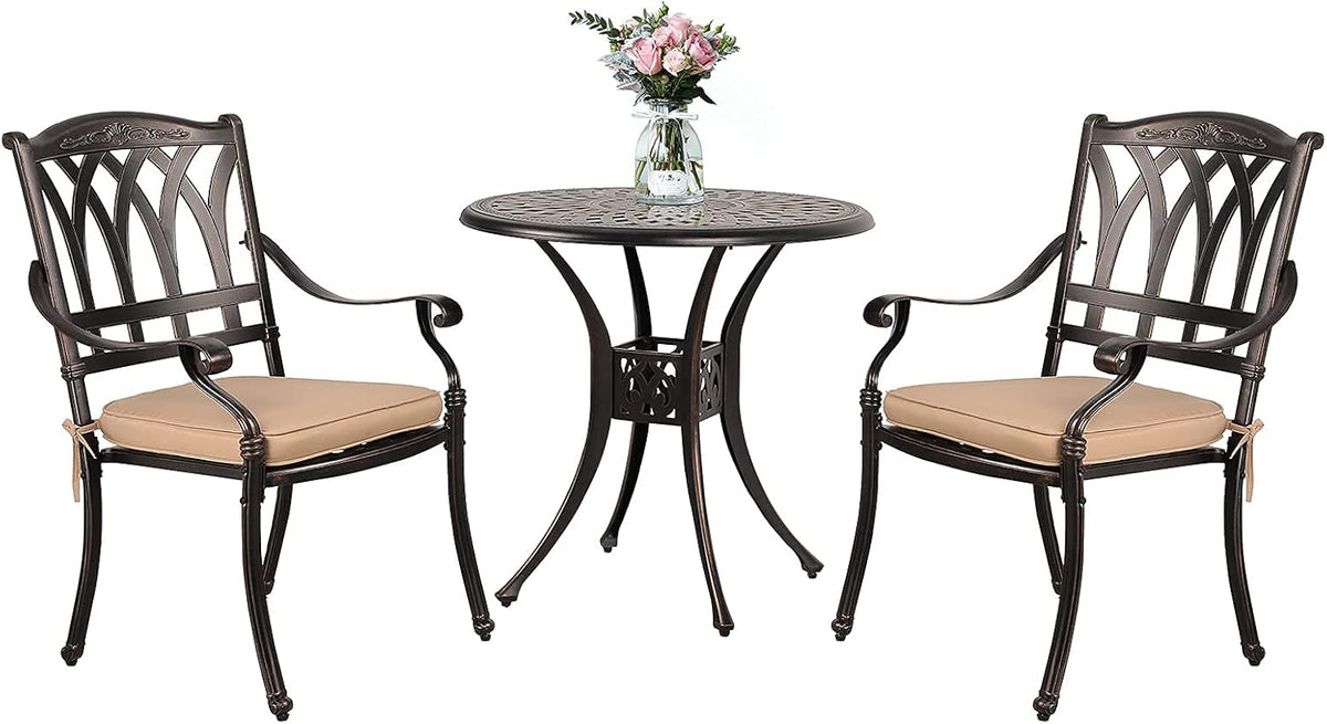 3 Piece Cast Aluminum Bistro Table Set with Umbrella Hole B479