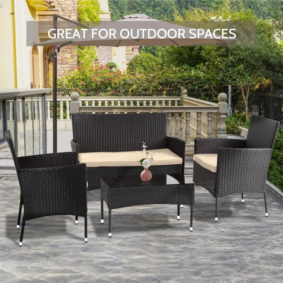 4 Piece Outdoor Rattan Wicker Sofa Set H815176