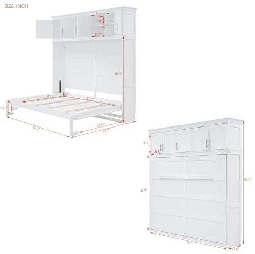 White Full Size Foldable Wall Bed with Storage Cabinet Y393