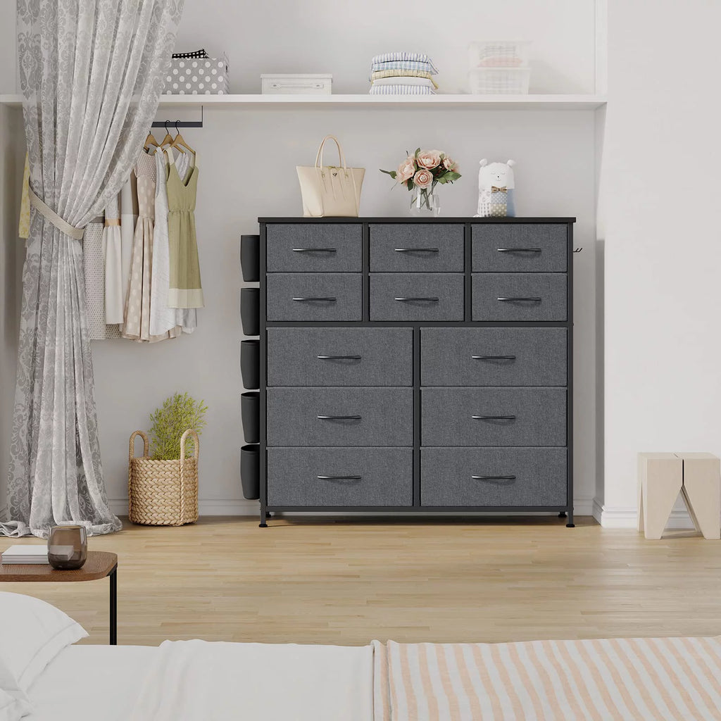 12 Drawer Fabric Dresser with Wood Tabletop H428401
