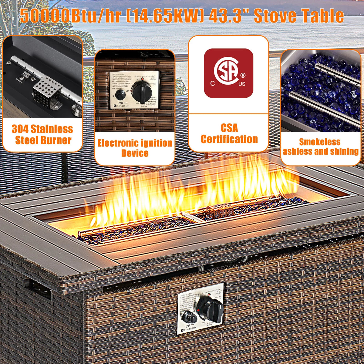 8 Pcs Patio Furniture Set with Fire Pit Table K863507