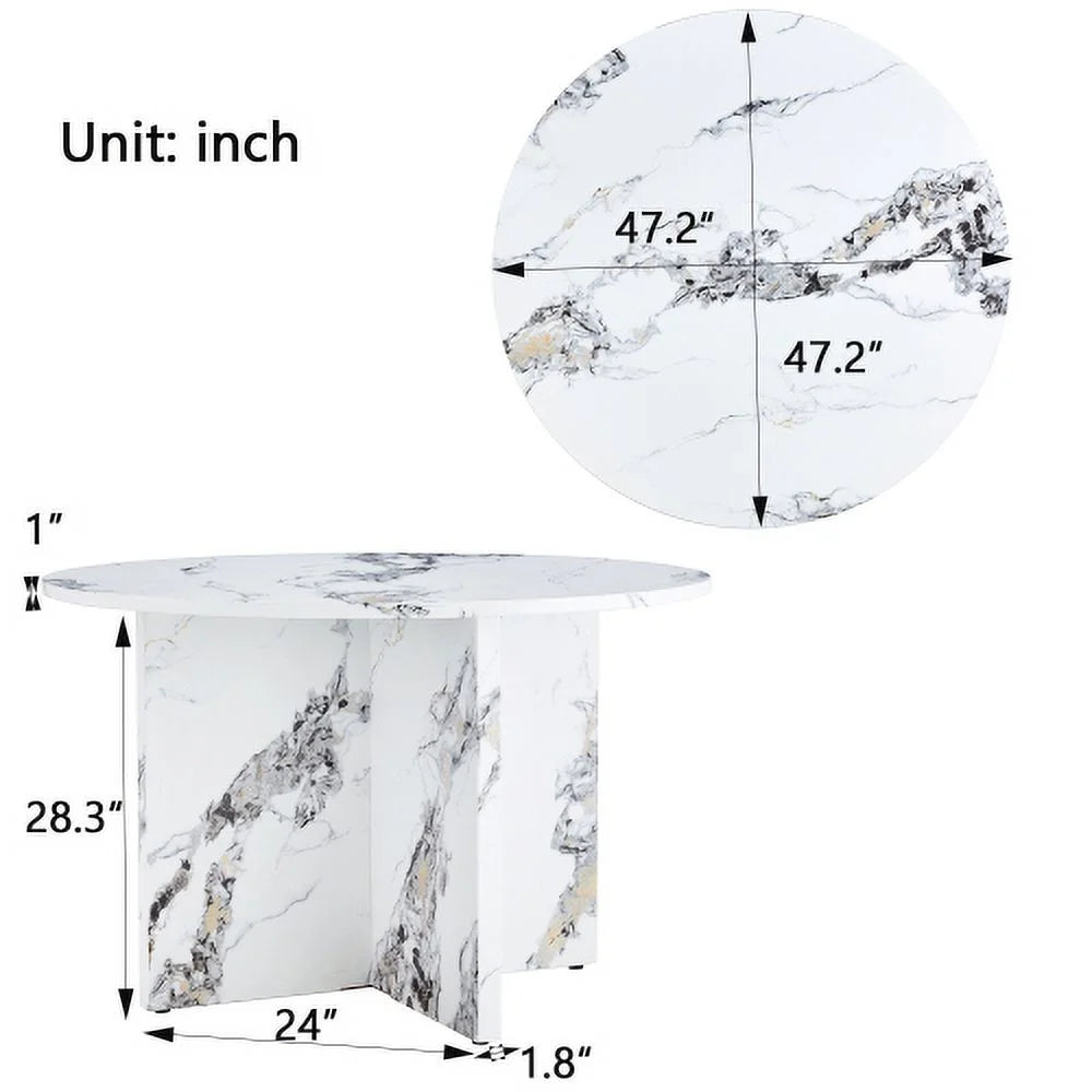 47 Inch Faux Marble Round Dining Table V1542