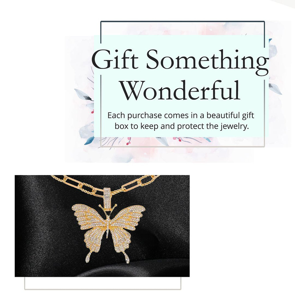 White Crystal Goldtone Butterfly Pendant Necklace 20-22" W25169