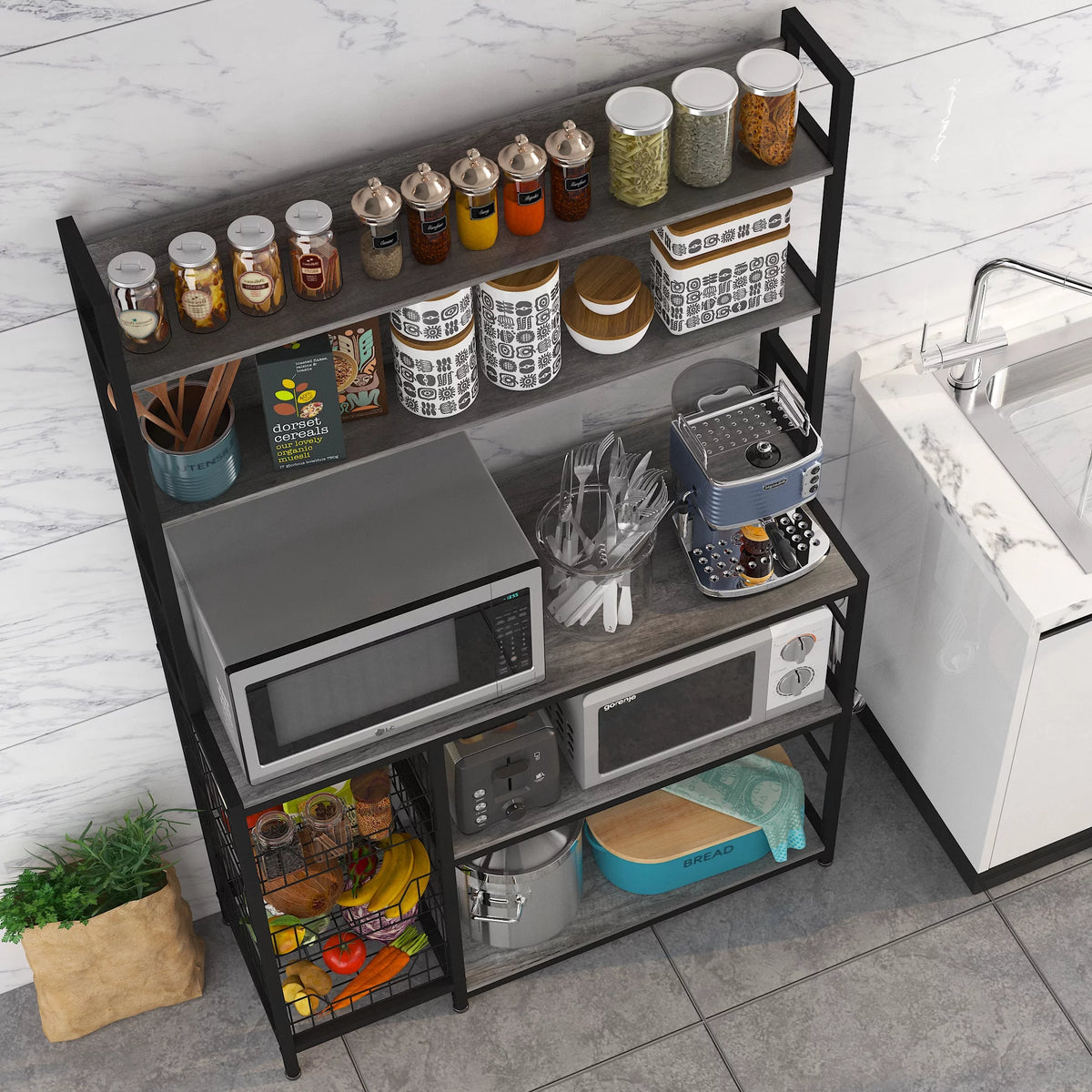 5-Tier Kitchen Bakers Rack with 3 Baskets R29411
