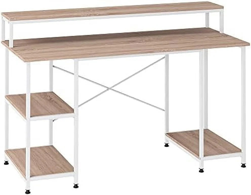 55 Inch Grey Wood Grain Computer Desk with Shelves E3948