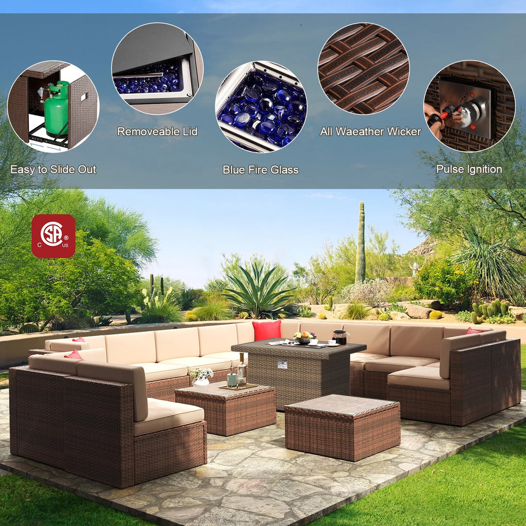 8 Pcs Patio Furniture Set with Fire Pit Table K863507
