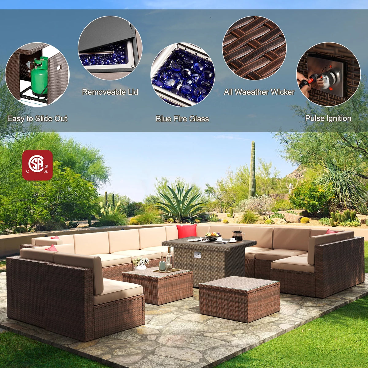 8 Pcs Patio Furniture Set with Fire Pit Table K863507