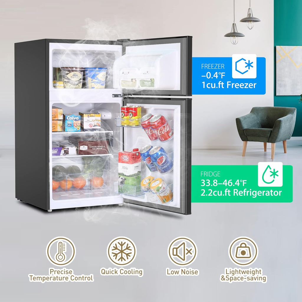 3.2 Cu.Ft Compact Refrigerator with 2 Doors, Mini Fridge with Freezer, Black F4576