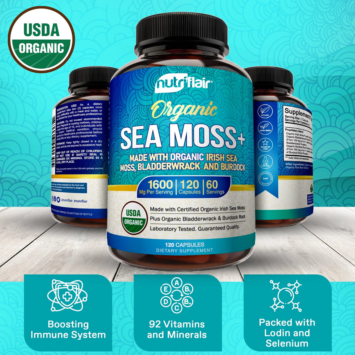 Organic Sea Moss Capsules 1600mg 120 Capsules M216