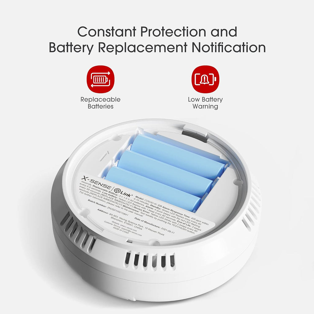 Wireless Interconnected Carbon Monoxide Detector, Replaceable Battery-Powered CO Alarm with Digital Display, Pack of 2 A147