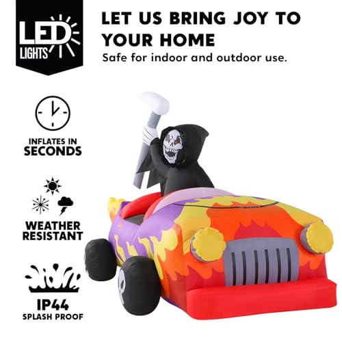 8ft Long Halloween Inflatable Grim Reaper Driving Car with Build-in LEDs B237