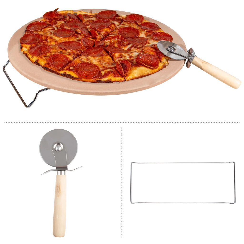 15-inch Pizza Stone with Pizza Cutter and Serving Rack C616664