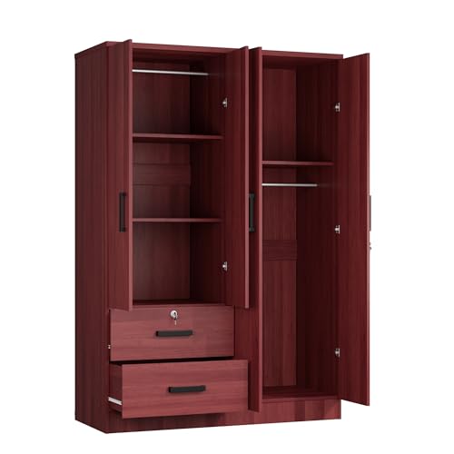 Modern Wood 4 Doors 2 Drawers Armoire (Mahogany) A67509