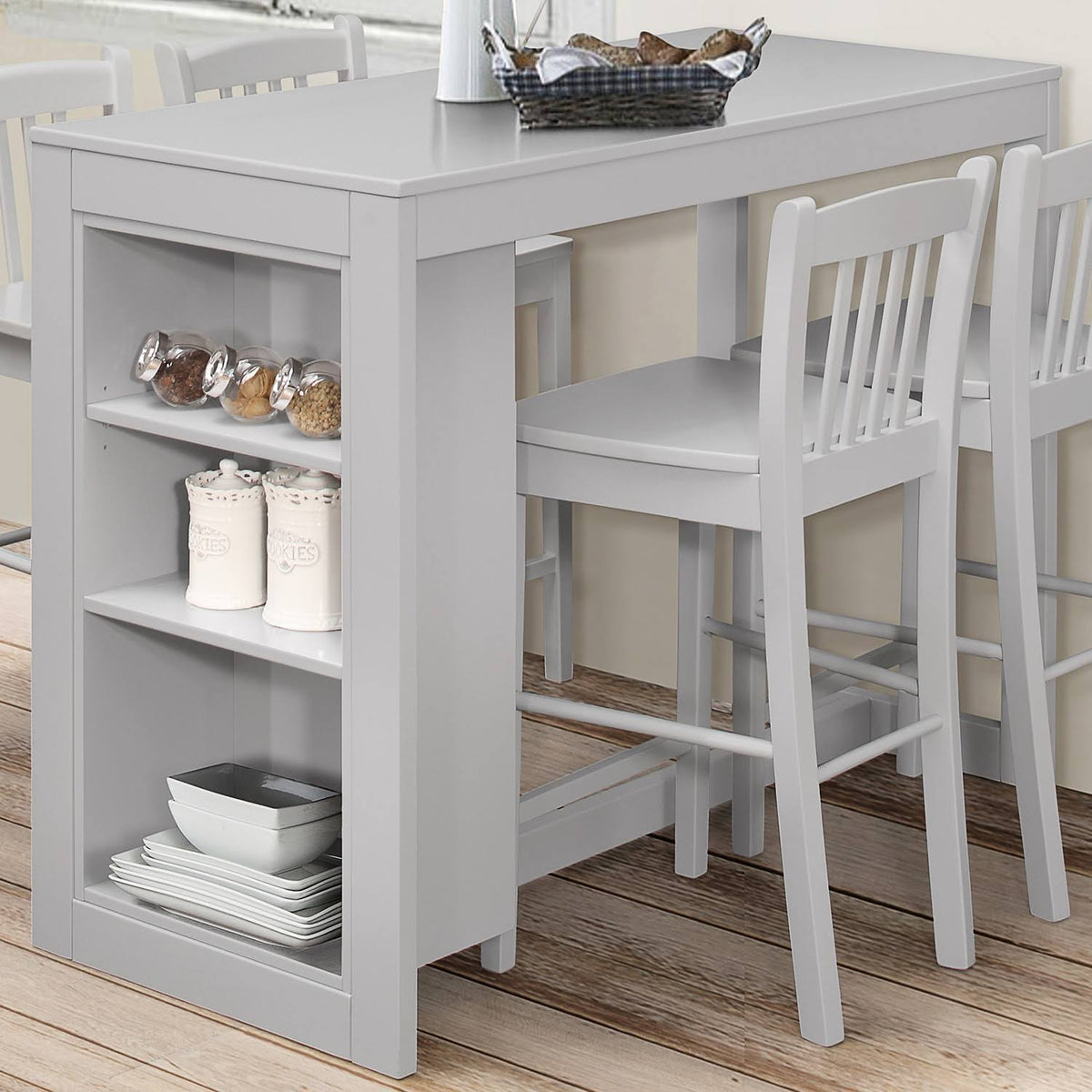 Ash Grey Counter Height Dining Table with Shelving F5071