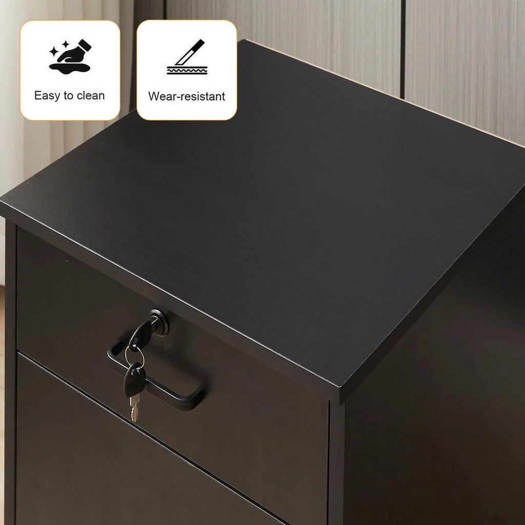 Black Mobile Office Cabinet with 1 Lockable Drawer U75204