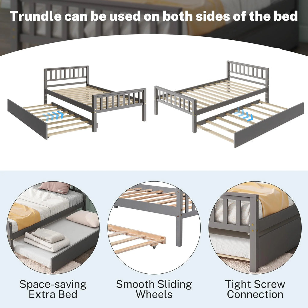 Gray Twin Size Wood Platform Bed with Trundle E451395