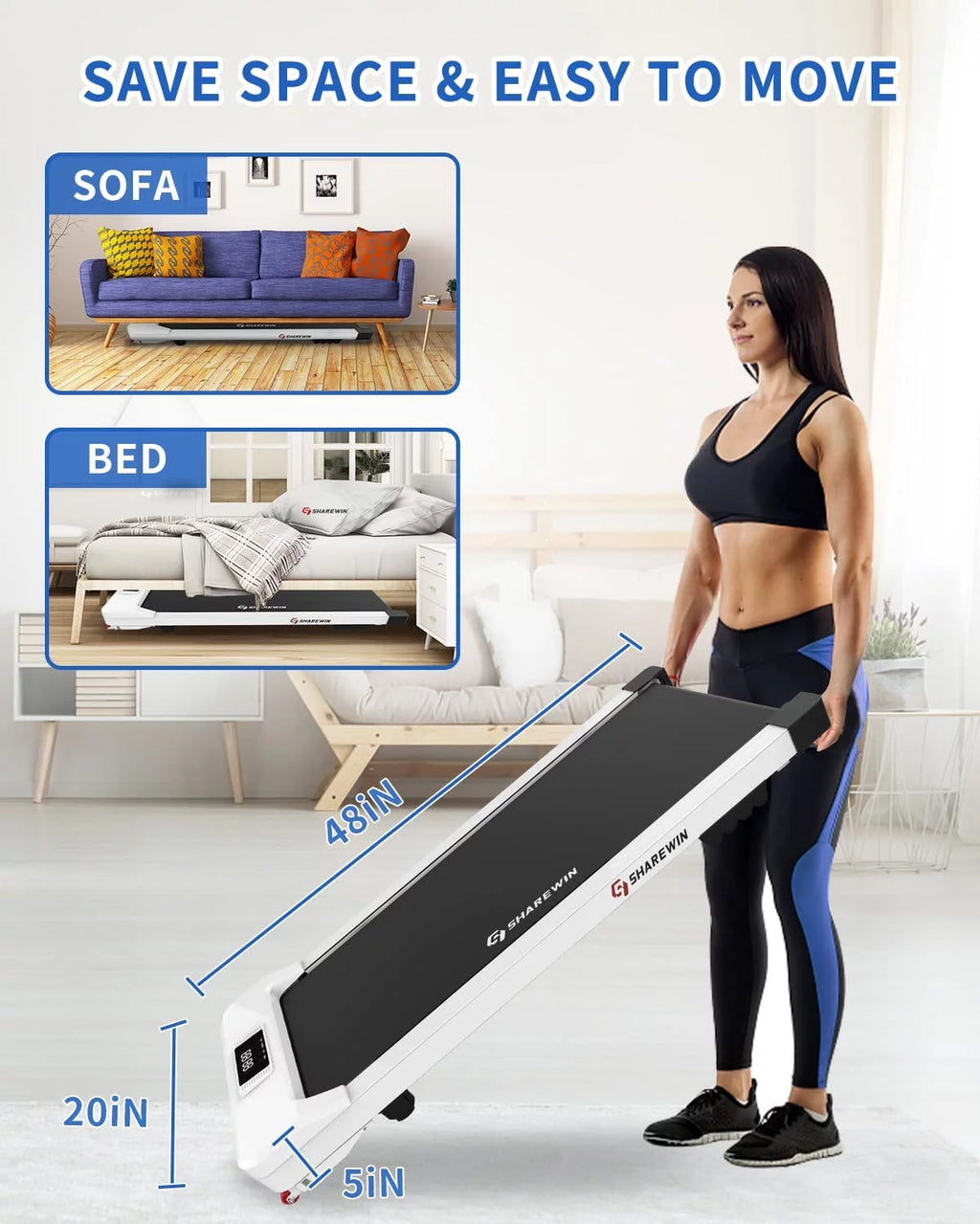 White Under Desk Treadmill 300 lb Capacity with Remote Control and LED Display Z8303