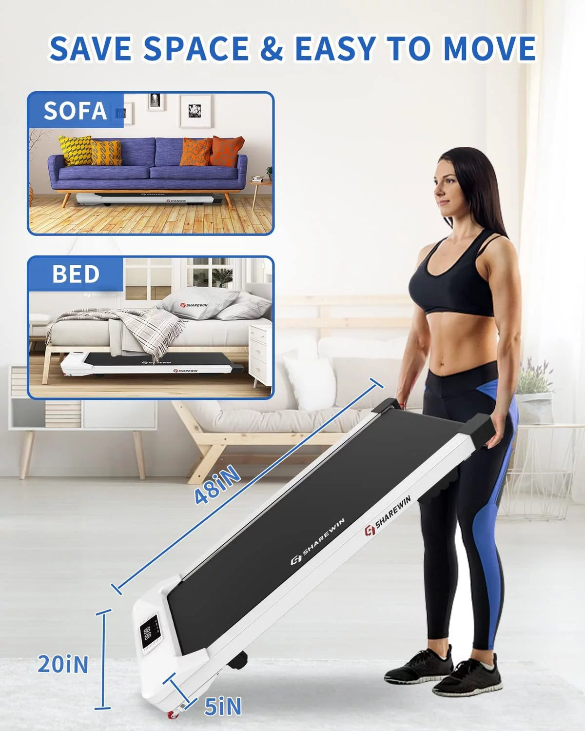 White Under Desk Treadmill 300 lb Capacity with Remote Control and LED Display Z8303